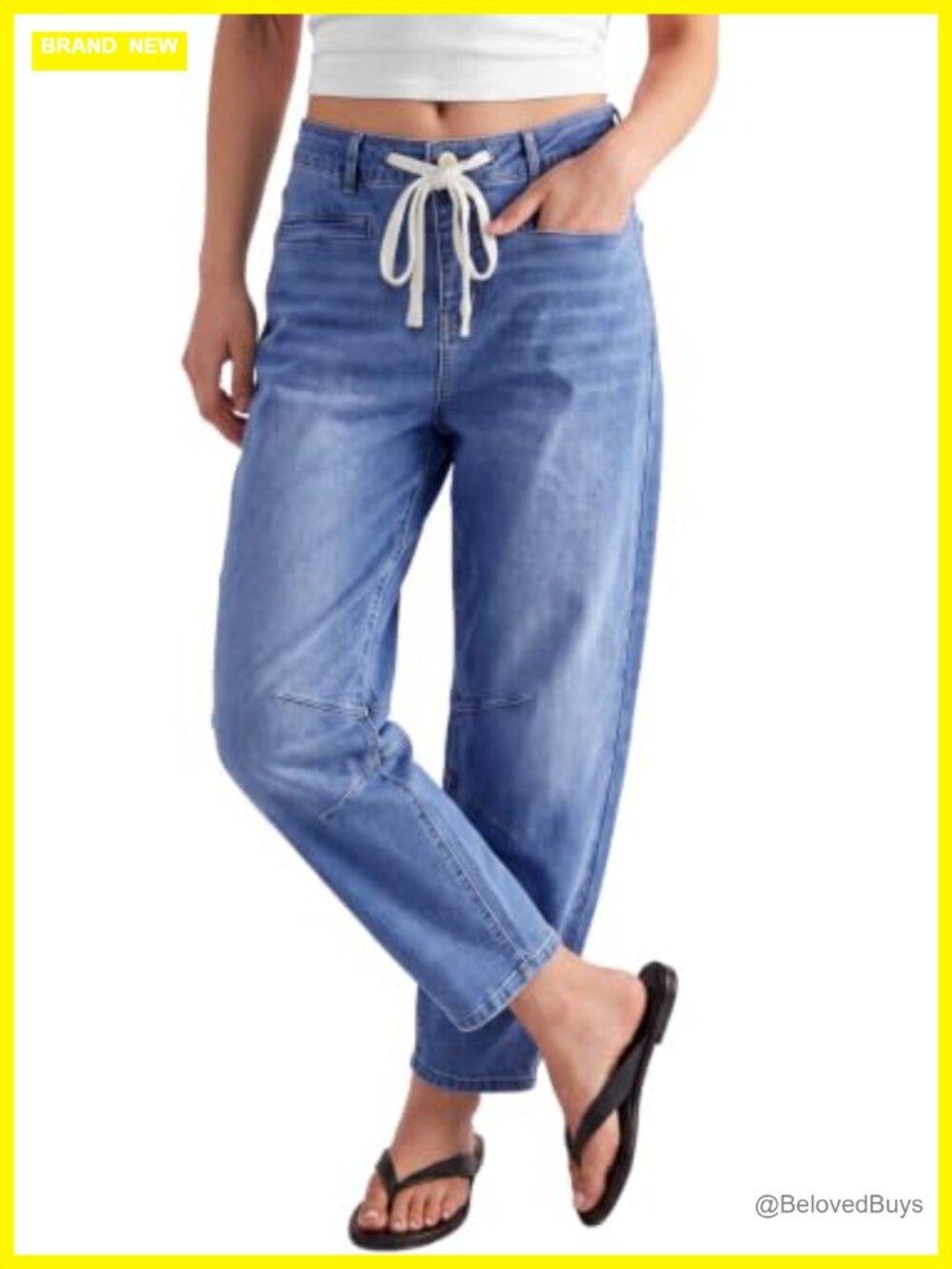 Barrel Jeans Wide Leg High Waisted Stretchy Denim Cropped Drawstring Pants